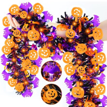 (Style 2) 2m Halloween Wreath Pendant Glitter Plastic Bat Pumpkin Halloween Door Hanging For Home Garden Decoration Halloween Decor