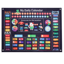 (Cat Calendar) 47pcs Children's Felt Calendar Flash Card Learning Board, Life Planning Chart Schedule Busy Board, Wall Mounted Boys And Girls' Birthday Gifts