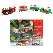 (Christmas tree track train) Red Christmas-Themed Electric Train with Classic Carriage - Simulated Track, Battery-Powered (Batteries Not Included)