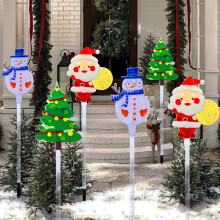 (Xmas) 6pcs Outdoor Solar Christmas Garden Stake Lights, Solar Santa Claus, Snowman and Christmas Tree, 8 Mode Lighting Christmas Lights
