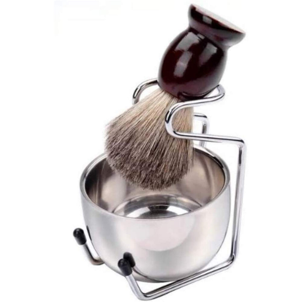 Shaving Bowl and Brush Set with Badger Hair Brush, Stainless Steel Bowl, and Brush Holder for Superior Shaving Experience