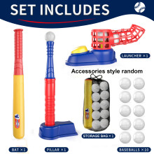 (2 In 1 Baseball Set) Two-in-one Children's Baseball Toy Set, With Standing T-ball/automatic Launcher/10 Baseballs, Adjustable Height, Retractable Bat
