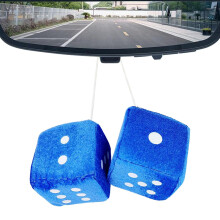 Vintage Car Dice Hanging Decoration - Soft Plush Fuzzy Mirror Accessories for Cars, Trucks, SUVs, Lim Blue Style