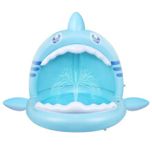 Baby Pool with Canopy, Inflatable Shark Paddling Pool for Toddlers, Sprinkler Water Play Area for Indoor and Outdoor Use