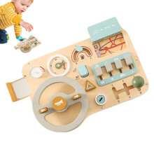Steering Wheel for Children, Interactive Wooden Dashboard Toy, Wood Driver's Simulator Board for Vehicle Play