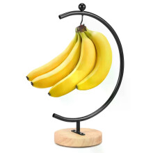 PARK (Schwarz) Bananenhalterständer, mondförmiger Bananenaufhänger, Metall-Obstaufhänger mit Holzsockel,