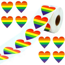 PARK(01)500 Stück Herz-Aufkleber, Herz-Pride-Aufkleber, Love Pride, Regenbogen-Aufkleber, Liebesherz,