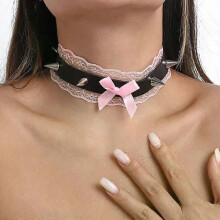 PARK (nero rosa) Collana girocollo Harajuku Punk Sexy Rivet Statement Collar Necklace Jewelry