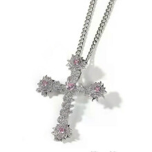 PARK (placcato argento) Collane con cuore alla moda, pendenti con croce di Gesù in cristallo multicolore