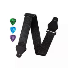 PARK (Nero) Tracolla per chitarra acustica elettrica con 3 porta plettri, estremità in pelle PU, chitarra