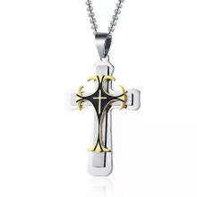 PARK (croce color oro) Collana con ciondolo a catena a croce multistrato YQF per uomo, gioielli religiosi