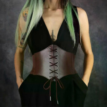 PARK (braun) Mittelalterliches Korsett, Gürtel, Bund, Damen, Steampunk, PU-Leder, Harness, Körpergürtel,