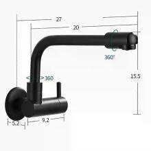 Grifos de cocina PARK (negros) de acero inoxidable con doble orificio para montaje en pared, grifo para