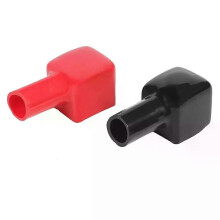 PARK (1 Paar) 2 STÜCKE Universal Rot + Schwarz Quadrat Motorrad Batterieklemmen Schutzhülse Gummi Positive