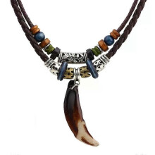 PARK(dente) Collana in pelle stile tribale vintage Boho Hippie con ciondolo a croce intrecciato a doppio