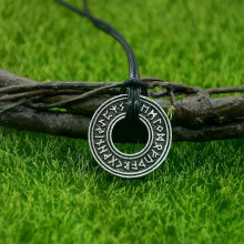 PARK (Schwarzes Seil Silber) Pagan Elder Futhark Runen Vintage Schmuck Runen Vegvisir Kompass Anhänger