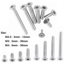 PARK (M2.5x6mm 50 piezas) M 25 M3 M4 304 A2-70 304 Tornillo de cabeza avellanada plana Torx de acero