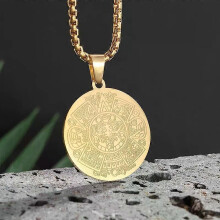 PARK(AL20732-Oro) Collana con ciondolo retrò azteco e calendario Maya, bestia divina, amuleto da uomo