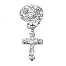 PARK (A3444-Argento) Collana con ciondolo a croce ghiacciata hip hop per uomo, design unico, gioielli