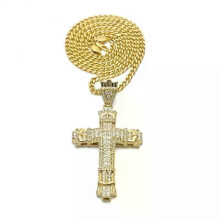 PARK (A3444-Oro) Collana con ciondolo a croce ghiacciata hip hop per uomo, design unico, gioielli alla