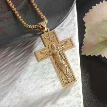 PARK (AL20842-Oro) Collana con ciondolo a croce di Gesù cristiano religioso, con preghiera cattolica