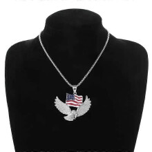 PARK (A13174-Argento) Collana con ciondolo a forma di aquila con bandiera americana alla moda per uomo,