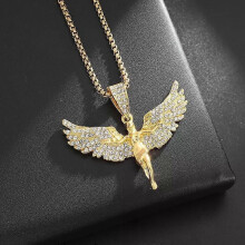 PARK (AL20895-Oro) Hip Hop 5A+ Cz Pietra Pavimentata Bling Iced Out Ciondoli Angelo Collane per Uomo