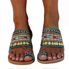 PARK(36) Stilvolle Damen-Flip-Flops mit Quaste, trendige Sandalen, Bohemian-Stil, gestricktes Obermaterial,