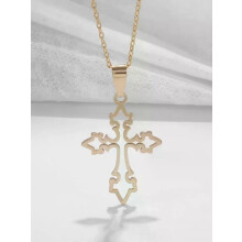PARK (AL18925-Oro) Collana con ciondolo a croce in acciaio inossidabile, elegante e semplice, regalo