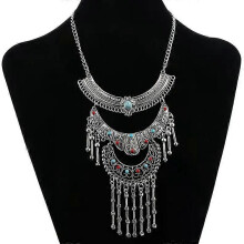 PARK (Argento antico) Collana girocollo maxi multistrato bohémien con nappe e cristalli per donna