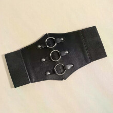 PARK (Negro) Cinturón de corsé gótico de moda con triple hebilla y remaches negros, cintura elástica