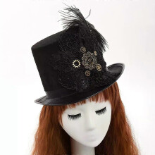 PARK (56–58 cm Kopf) Gothic Schwarzer Hut Herren Vintage Fedora Gear Lace Top Steampunk Hut