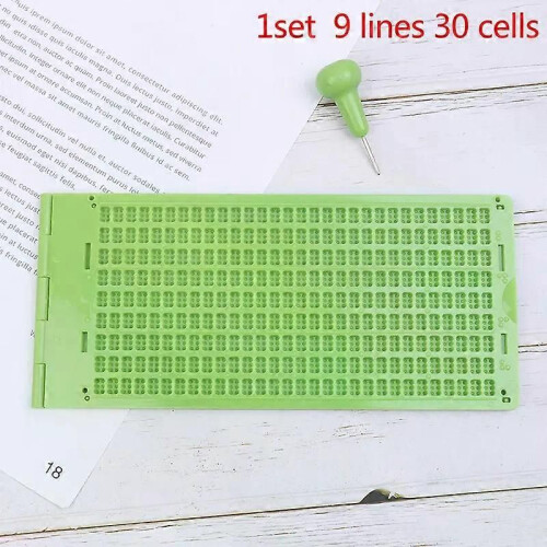 Lot De 2 Kits D'Écriture Braille En Plastique - 4 Lignes 28 Cellules, Couleur Verte