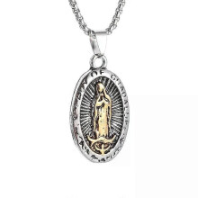 PARK (A7652-Oro) Collana con ciondolo quadrato classico cattolico della Vergine Maria per uomo e donna,