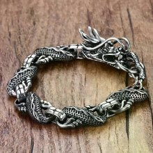 PARK(A3850-Argento-21cm)Bracciale etnico a forma di drago del vento, braccialetti vintage placcati in