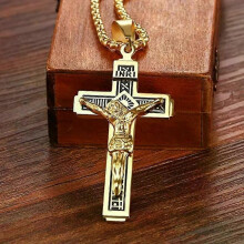 PARK(A14593-Oro) Collana con ciondolo a croce di Gesù vintage, amuleto per uomo e donna, religiosa cristiana