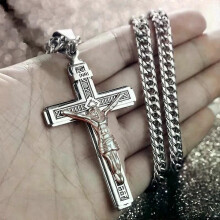 PARK(A14593-Argento) Collana con ciondolo a croce di Gesù vintage, amuleto per uomo e donna, religioso