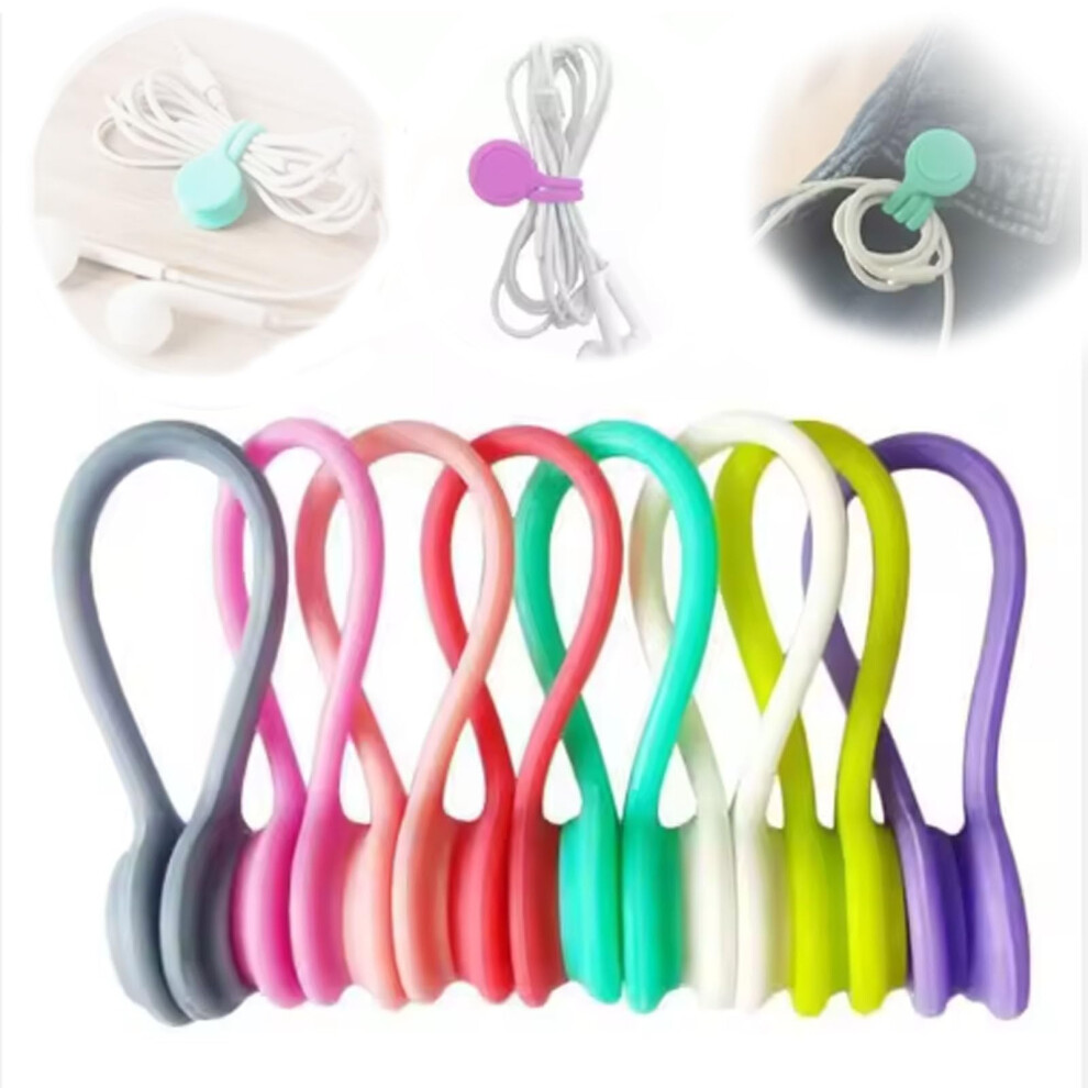 Magnetic Cord Clips - Reusable Silicone Colorful Cable Ties, Flexible Earbuds Winder, Charging Cable Organizer, 8-Inch Keychain Holder 6038364674142