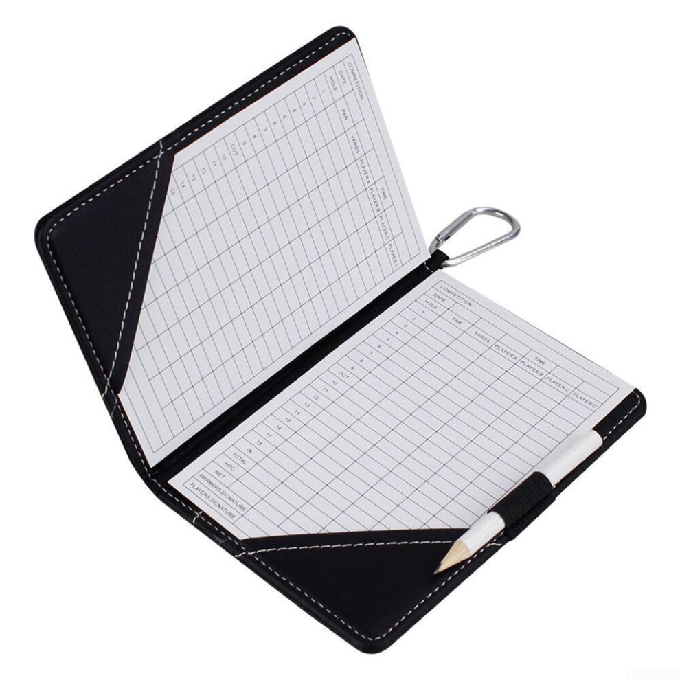 Golf Scorecard Holder - Waterproof Leather Wallet with Hook & Pencil Ring (16x11cm) - Compact Black Design for Score Tracking-image-OPC-PK2FTPQ-NEW