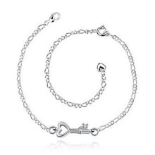 Girl Anklet 925 Silver Small Key Design, Adjustable Length, Lightweight Jewelry for Women and Girls