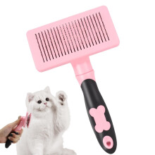 Pet Brush - Non-Slip Cat Hair Brush with Self-Cleaning Feature - Extendable Bristles for Long-Haired Dogs and Cats, Pink