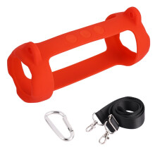 Silicone Speaker Case with Adjustable Shoulder Strap, Carabiner Clip, Soft Red Cover, Compatible with Portable Bluetooth Speakers