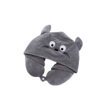 (Gray)Cartoon U-förmiges Nackenkissen Kapuze Memory Foam Stickerei bunt Mädchen Geschenk