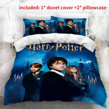 (200*200cm/78.74*78.74in)Housse de lit imprimée film Harry Potter Academy taie d'oreiller literie ensemble de 3 pièces maison
