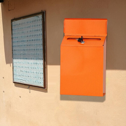 Mailbox Lockable Wall Mounted Comment Dropbox Payment Holder, Orange, Durable Steel Construction, Secure Design, Outdoor Use 1