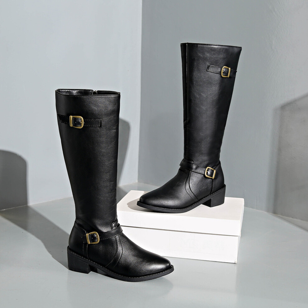 (Black, 41) Knee Stylish Womens High Riding Boots With Buckle Detail For And Autumn Winter