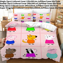 (Double(200x200cm))Peppa Pig 3d Digital Printing Duvet Cover Pillowcase Set Bedroom Bedding Gift