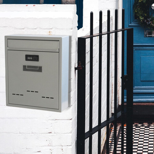 Large Wall Mounted Mailbox with Code Lock Grey Iron Waterproof Design for High Capacity Residential Use 1