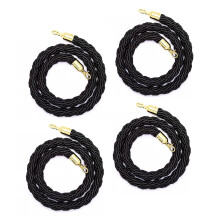 Barrier Cord Black Velvet Rope 1m for Post Stands, 4 Pieces Queue Divider Ropes with Braided Gold Hook