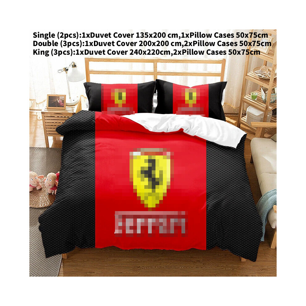 (Double(200x200cm)) Digital Ferrari Pattern Print Duvet Cover Pillowcase Set Bedroom Gift Bedding